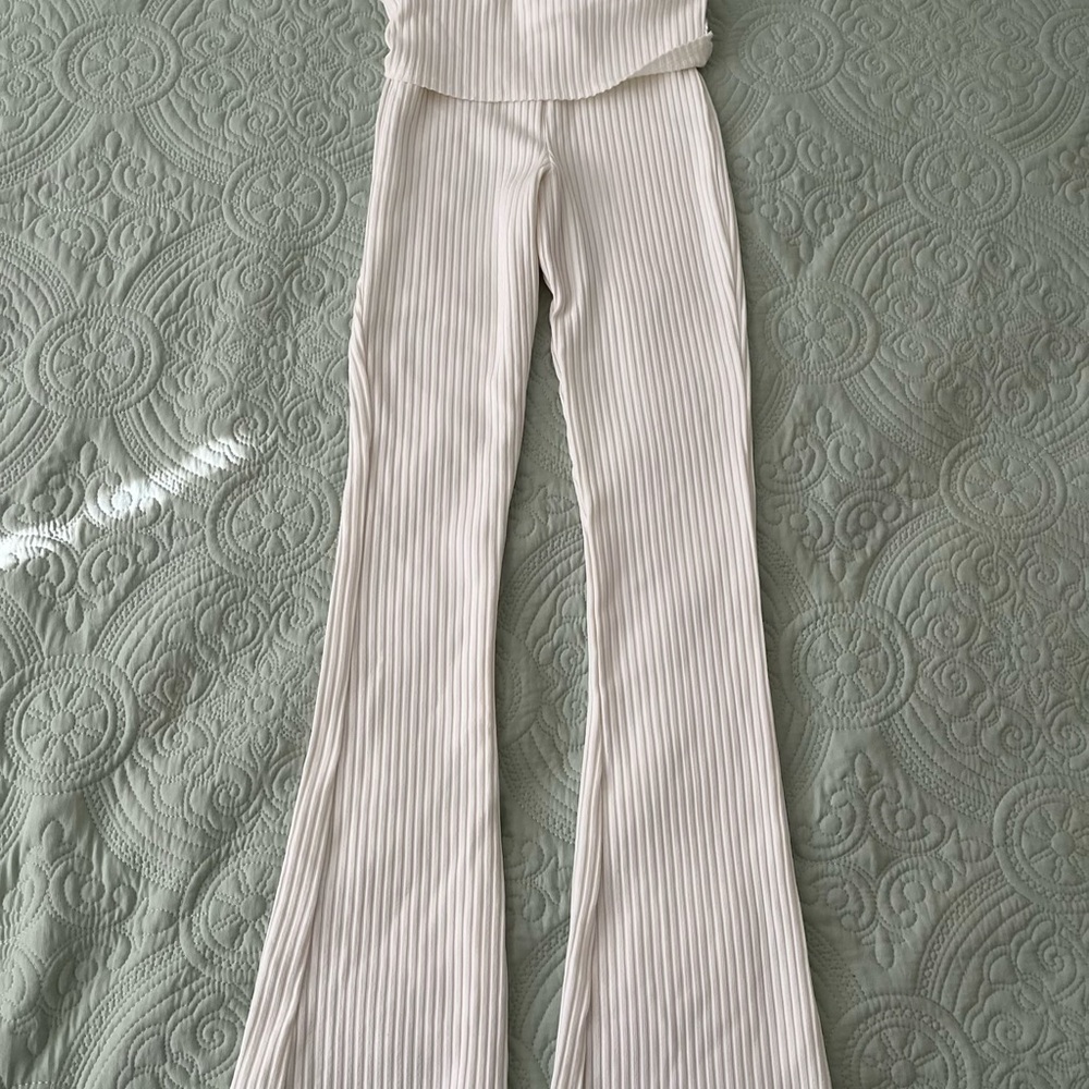 Wild Fable Cream Ribbed Flare Jumpsuit